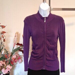 NWT Purple Knit Zip-Up Open Front Cardigan Lightweight Ladies Sweater